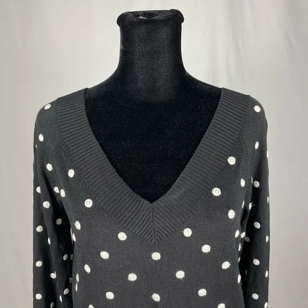 Samuel Dong Silk Polka Dot V-Neck‎ Knit Sweater - Women’s L - Picture 4 of 8